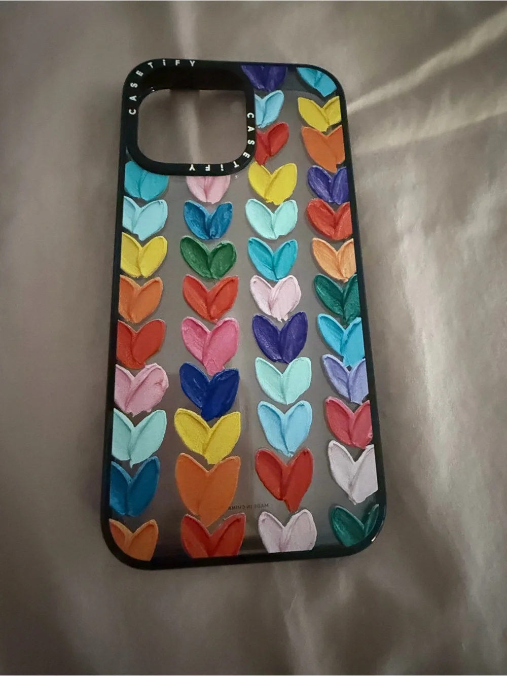 Casetify Multicolor Heart Stripe Clear Case with Rainbow Hearts